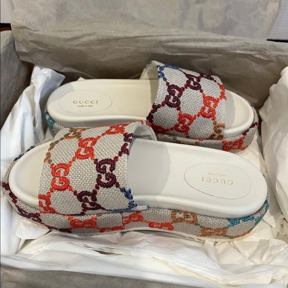 NEW Gucci Platform Cloth Sandals in Multicolor NEVER WORN US 8.5 EU 38.5